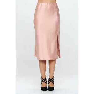 NEW RENEEC. solid satin midi skirt with slit in pink